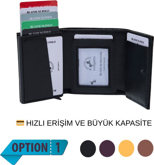 Blatoune Polo Erkek Vegan Deri RFID Korumalı Para Bölmeli Mekanizmalı Kartlık Cüzdan görsel 5