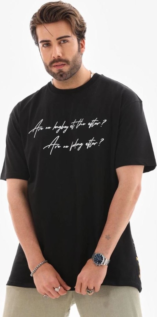 Fantastik Store Erkek Kısa Kol Yazlık Tişört Bisiklet Yaka Baskılı Oversize T-Shirt - Siyah görsel 2