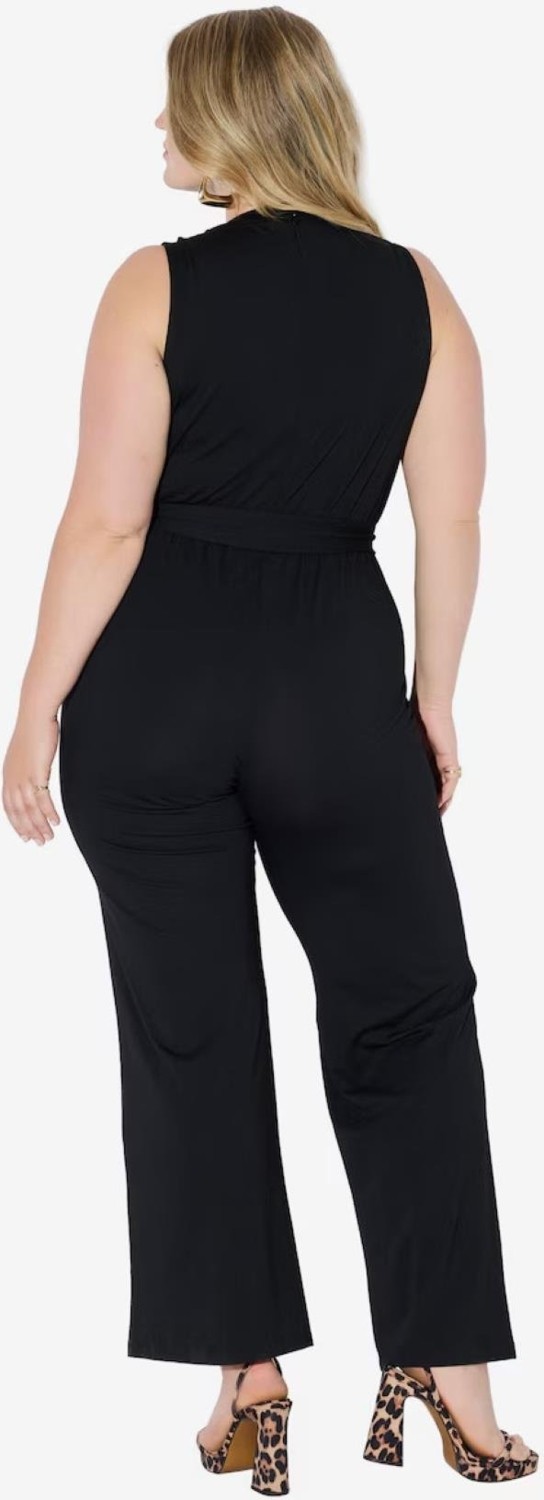 Şans Kadın Büyük Beden Siyah, Kolsuz, Düz Paça Rahat Kesim Tulum 65N38987 görsel 2
