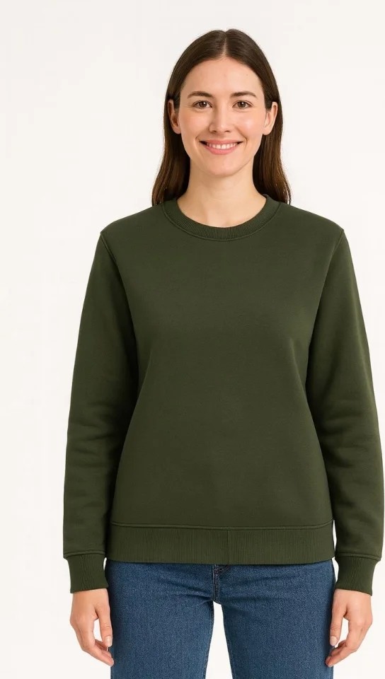 Üç Iplik Düz Bisiklet Yaka Sweatshirt - Haki görsel 2