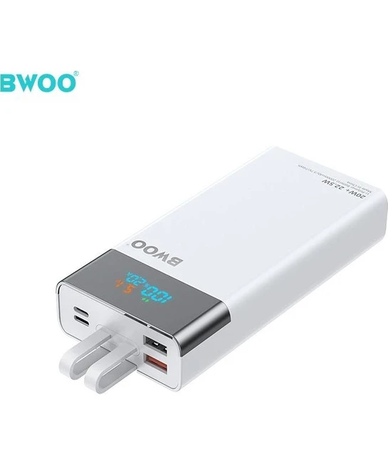Resim Bwoo 20000 Mah Göstergeli Taşınabilir Hızlı Şarj Cihazı Dahili Type-C ve Lightning Kablolu 