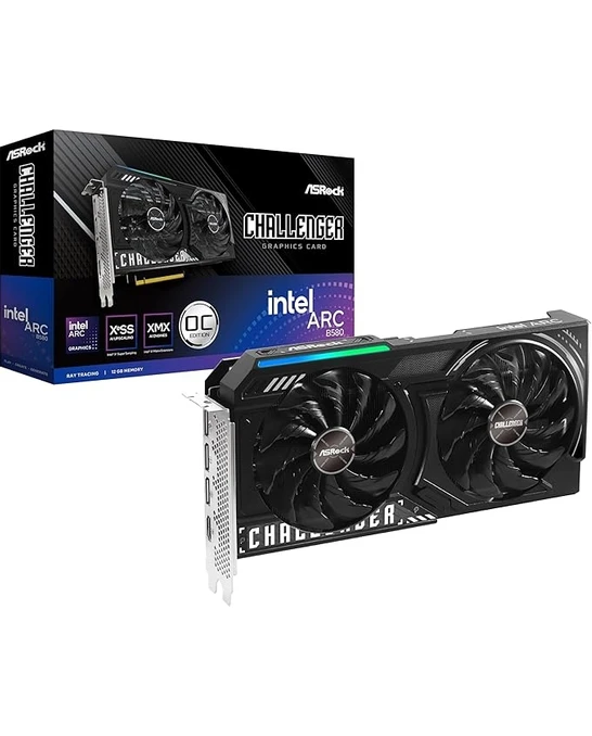 Resim Intel Arc B580 Challenger 12GB Oc Gddr6 19GBPS 192BITS 2740MHZ 650W 7680X4320 Dual Fan Grafik Kartı 