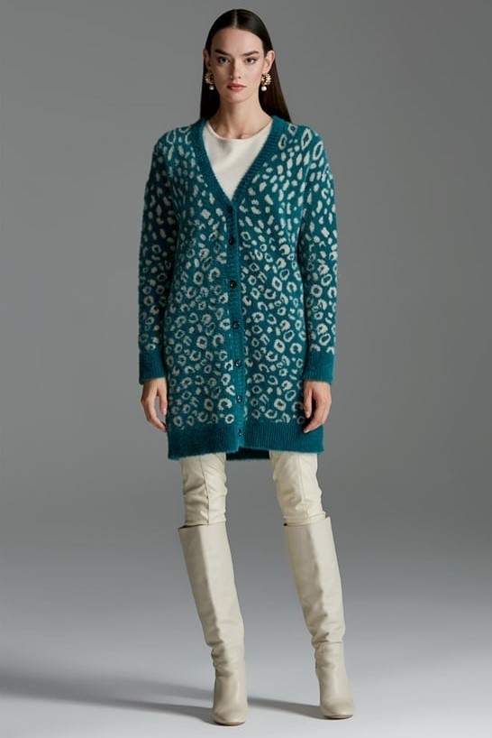 Belirtilmemiş 21264 Leopar Desenli Mink Triko Hırka
