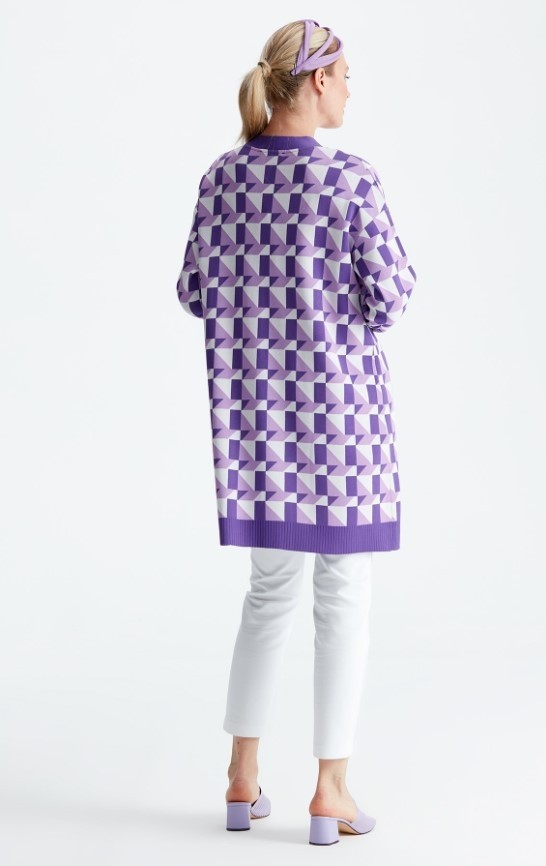 Belirtilmemiş 21153 Geometrik Desenli Rayon Hırka görsel 8