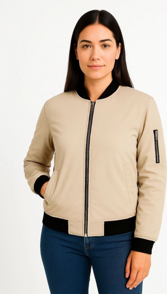 Veraura Lifestyle Içi Astarlı Fermuarlı Bomber Mont Ceket - Bej görsel 4