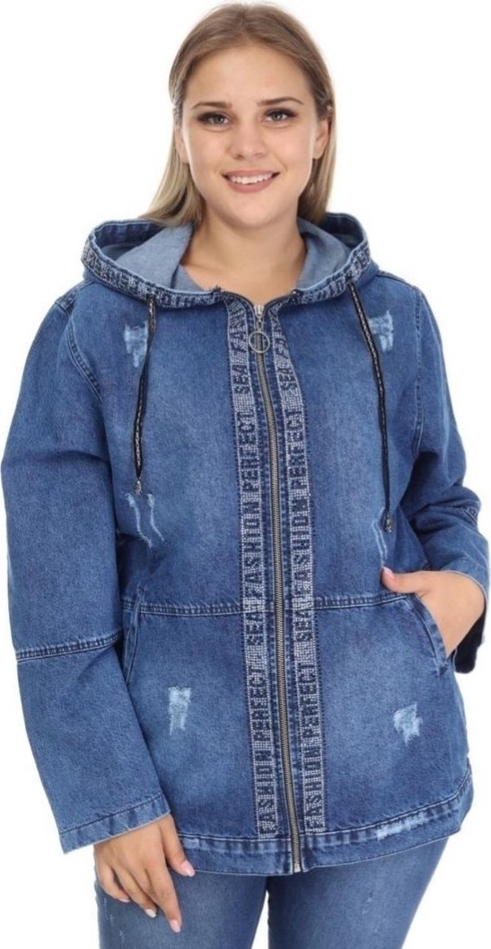 Haimoda Kadın Kot Mont Büyük Beden Taş Işli Kapüşonlu görsel 2