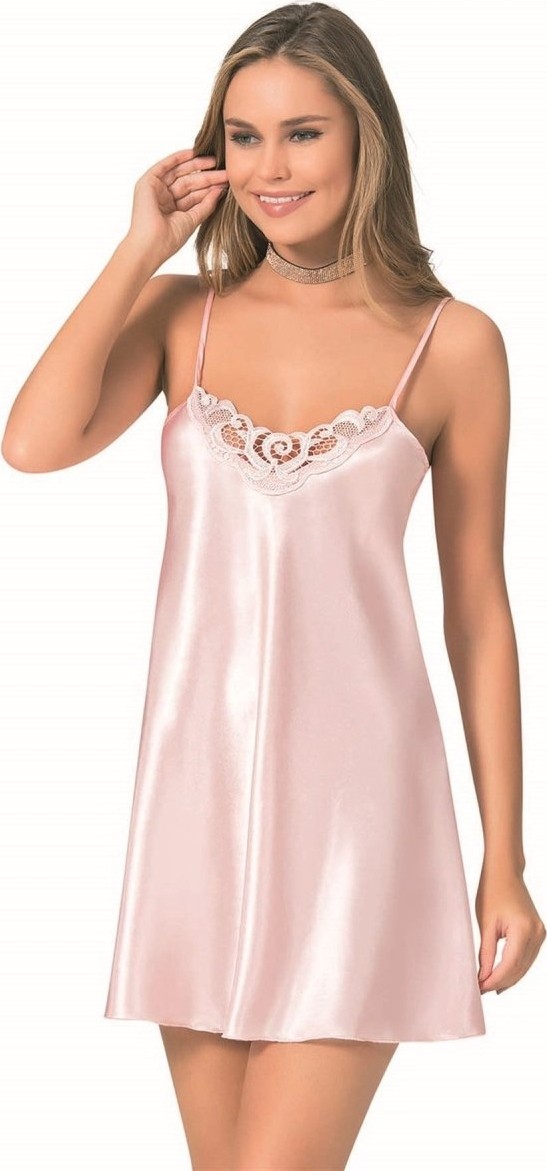 Hace Bazaar Somon Saten Mini Gecelik Zarif Kadın Gece Elbisesi -Hcb