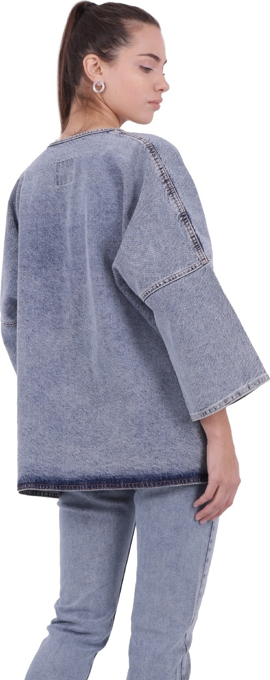 Richmost Bol Kalıplı ve Orta Boylu Kemersiz Rahat / Oversize Kadın Kot Kimono Açık Mavi Denim Dört Mevsim görsel 2