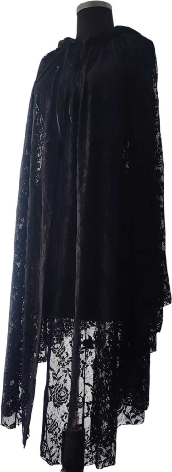 Moda Nur Pelerin, Kapşonlu Pelerin, Dantelli Lez Kumaş ,siyah Renk Pelerin, Gelin PELERIN.110 cm görsel 4