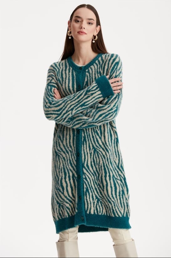Belirtilmemiş 21283 Zebra Desenli Triko Hırka