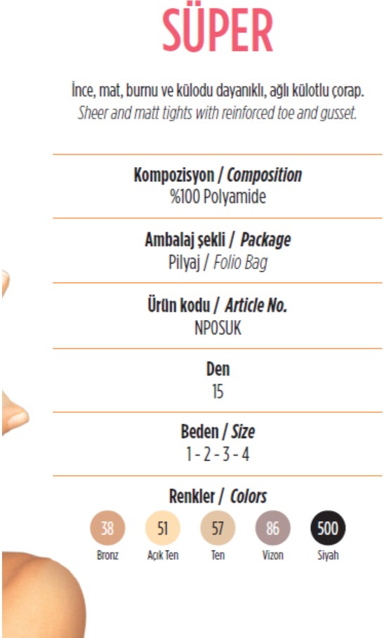 Penti. Açık Ten Rengi. Mat. 15 Den. Ince. Renk No: 51. Süper. Burnu ve Külodu Dayanıklı, Ağlı, Külotlu Çorap görsel 3