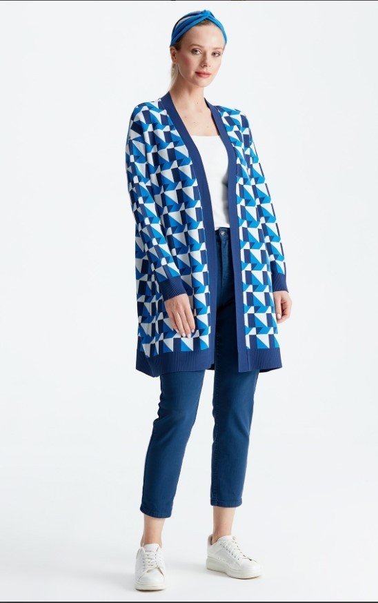 Belirtilmemiş 21153 Geometrik Desenli Rayon Hırka