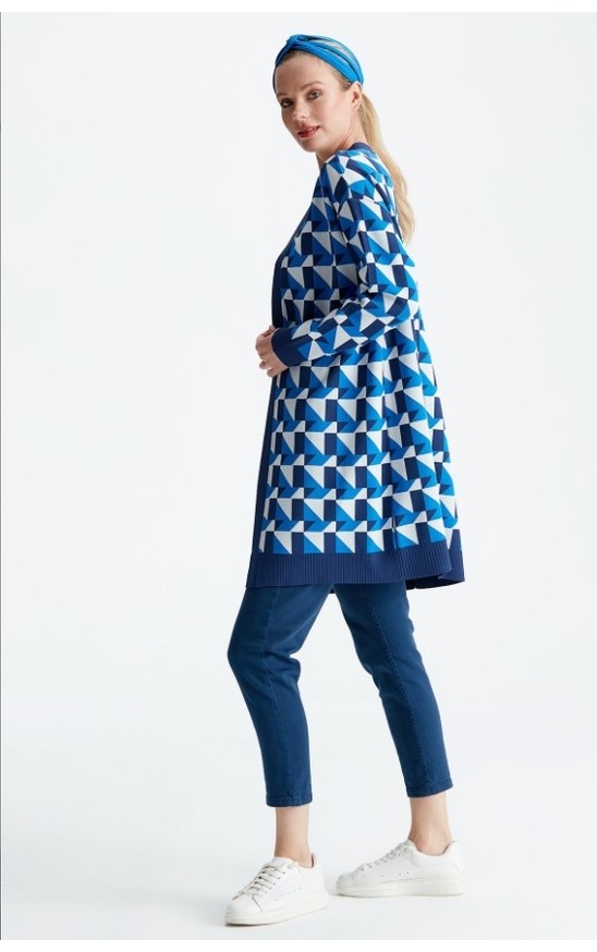 Belirtilmemiş 21153 Geometrik Desenli Rayon Hırka görsel 3