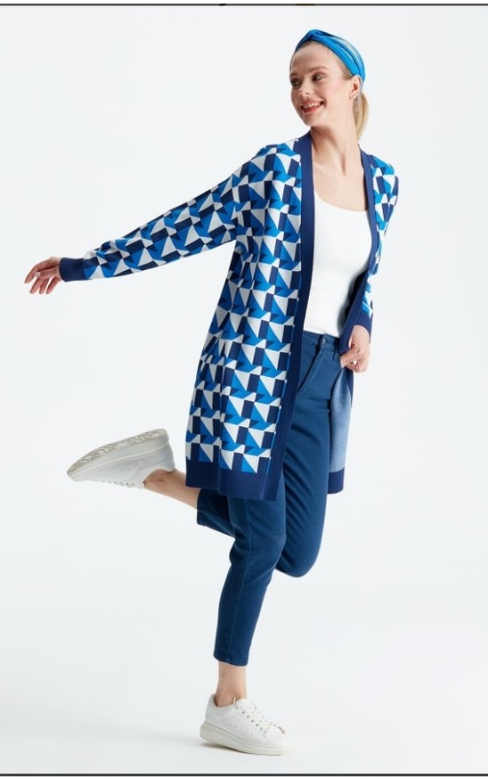 Belirtilmemiş 21153 Geometrik Desenli Rayon Hırka görsel 4