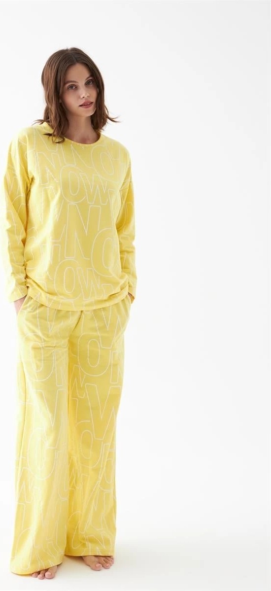 mery Moda Kadın Oversize Sarı Desenli Pamuklu Kalın Pijama Takımı Beruflic görsel 2