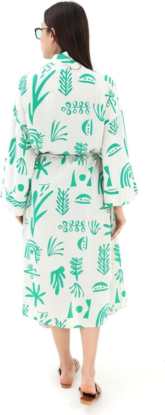 Isawella Baskılı Keten Kimono - Yeşil görsel 4