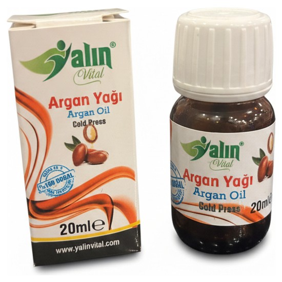 Yalın Vital Argan Yağı 20 ml | %100 Saf ve Doğal Soğuk Sıkım ( Cam Damlalık Hediyeli )