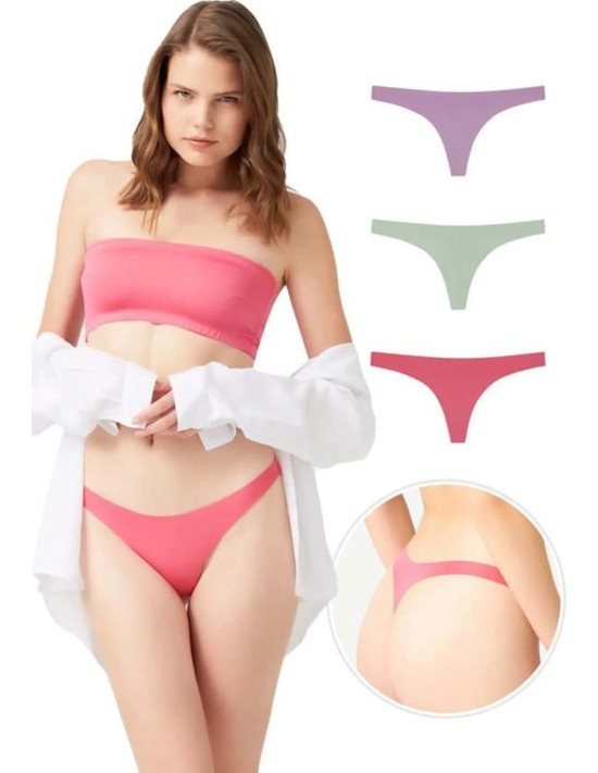 Cottonhill Lazer Kesim Kadın Tanga Külot 6'lı Paket Çok Renkli %80 Polyamid %20 Elastan görsel 8