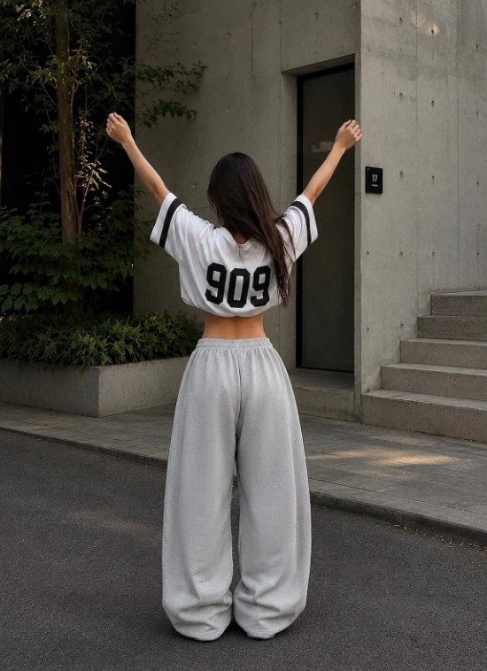 BSBSPOR Baggy Bol Lastikli Paça Eşofman Altı Yüksel Bel Oversize Günlük Model görsel 3