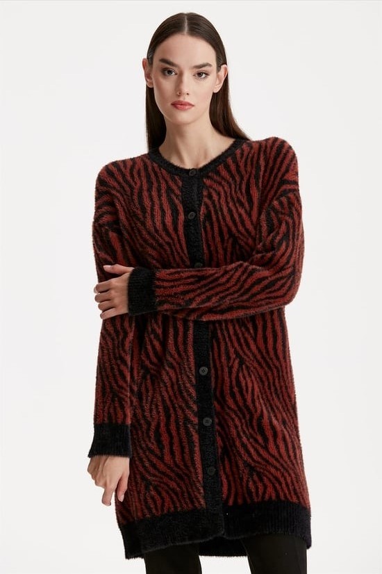 Belirtilmemiş 21283 Zebra Desenli Triko Hırka görsel 6