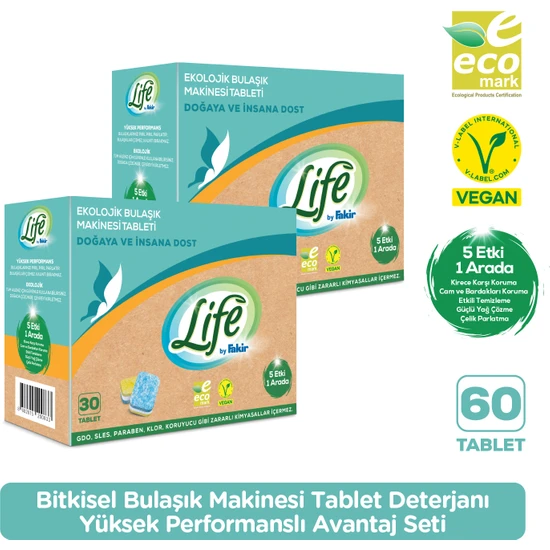 Life By Fakir Ekolojik Vegan Bulaşık Deterjanı Tableti 30'lu x 2 Adet