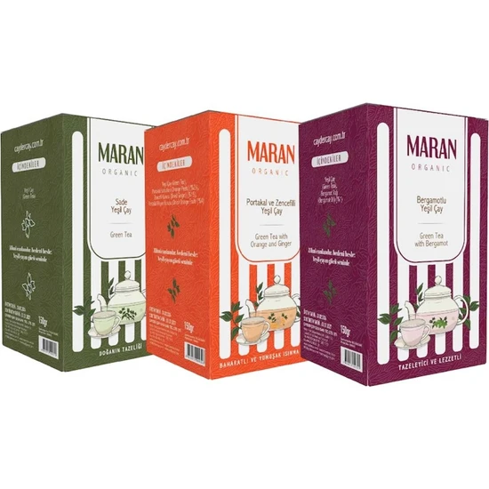 Maran Sade, Portakallı ve Zencefilli,bergamotlu Yeşil Çay 3'lü 450 gr