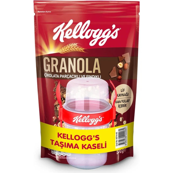 Kellogg's Granola Çikolata Parçacıklı ve Fındıklı 540 Gram, Granola Kap Hediye!