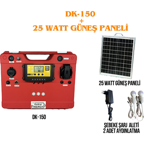 Dekar Energy Taşınabilir Güç Kaynağı DK-150+ 25 Watt Güneş Paneli