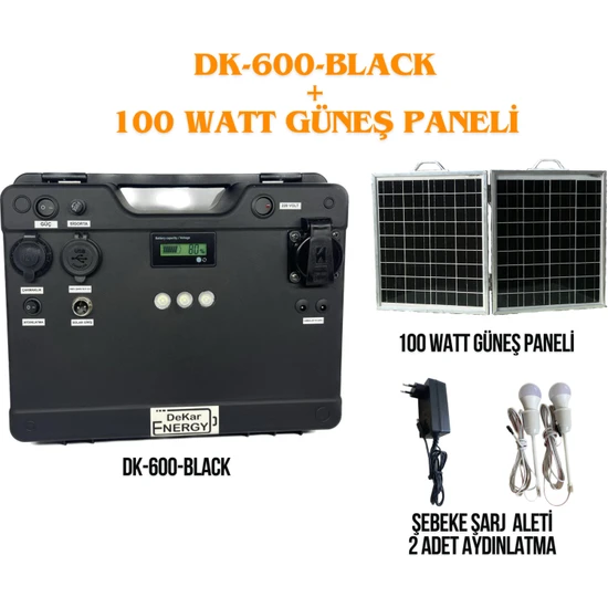 Dekar Energy Taşınabilir Güç Kaynağı DK-600-BLACK + 100 Watt Güneş Paneli
