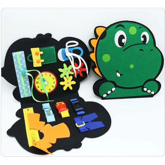 Montessori Keçe Eğitim Çantası Busy Board- Dino Desenli