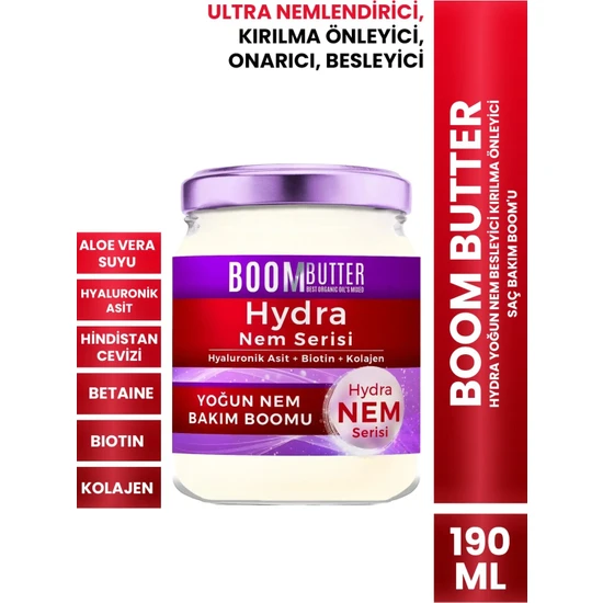 BOOM BUTTER Hydra Yoğun Nem Besleyici Kırılma Önleyici Saç Bakım Boom'u 190 ML