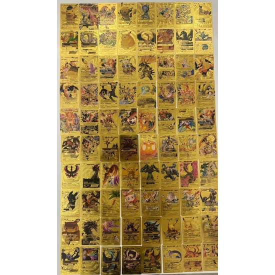 Abetto Market Pokemon Gold Özel, Esnek Yeni Seri Parlak Oyun Kartı 110 Adet Altın Kart