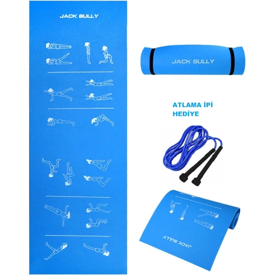 Jack Sully Egzersiz Figürlü Mavi Pilates ve Yoga Minderi 180X60CM 10MM I 1AD. Atlama Ipi Hediye -