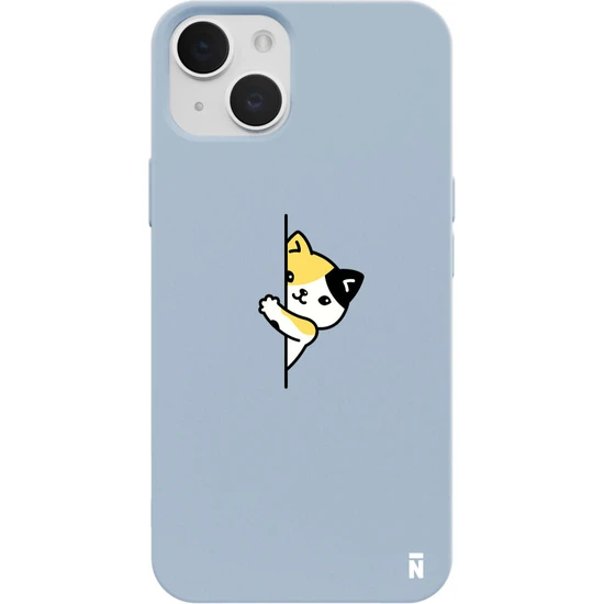 Casen iPhone 13 Cat Lover Tasarımlı Mavi Renkli Silikon Telefon Kılıfı