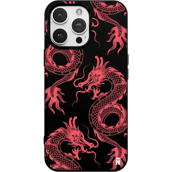 Casen iPhone 14 Pro Max Dragon Tasarımlı Siyah Renkli Silikon Telefon Kılıfı