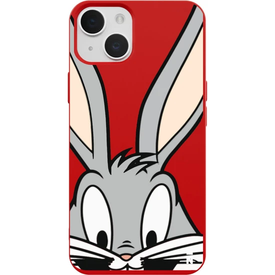 Casen iPhone 13 Bugs Bunny Smile Tasarımlı Kırmızı Renkli Silikon Telefon Kılıfı
