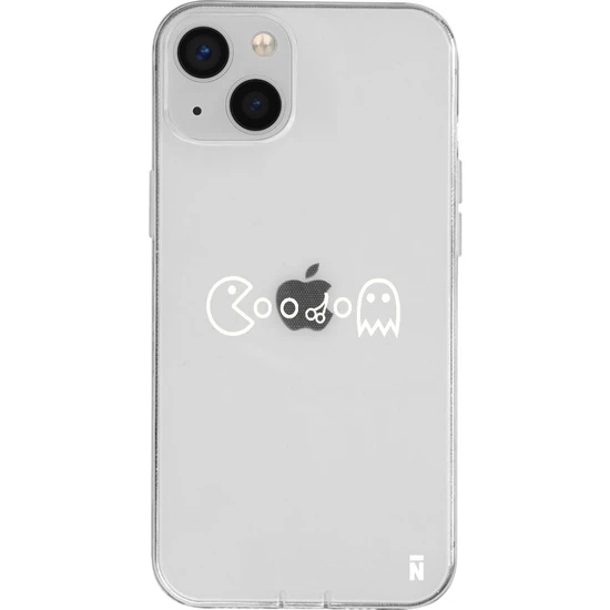 Casen Apple iPhone 13 Pac-Man Tasarımlı Şeffaf Silikon Telefon Kılıfı