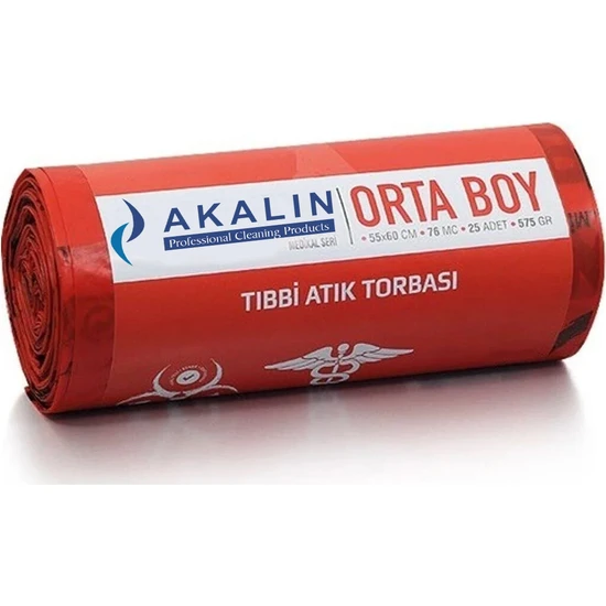 Akalın Professional Cleaning Products Akalın Orta Boy Tıbbi Atık Çöp Poşeti 55 x 60 cm 25 Adet