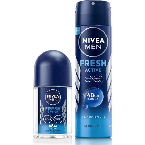Nivea Men Erkek Sprey Deodorant Fresh Active 150 ml ve Mini Roll-On Fresh Active 25 ml
