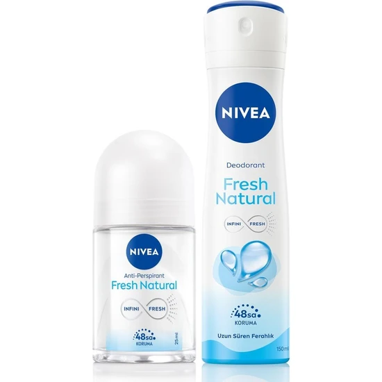 Nivea Kadın Sprey Deodorant Fresh Natural 150 ml ve Mini Roll-On Fresh Natural 25 ml