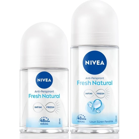 Nivea Kadın Roll-On Deodorant Fresh Natural 50 ml ve Mini Roll-On Fresh Natural 25 ml, 48 Saat Koruma