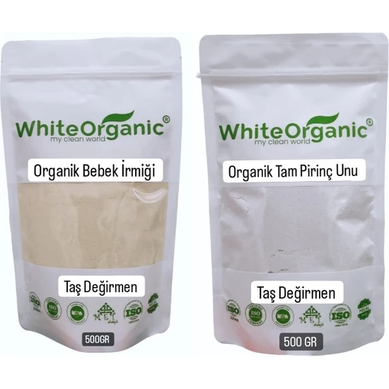 White Organic Organik Bebek Irmiği- Organik Tam  Pirinç Unu Bebek Ek Gıda Seti +6 Ay Taş Değirmen Avantaj Set