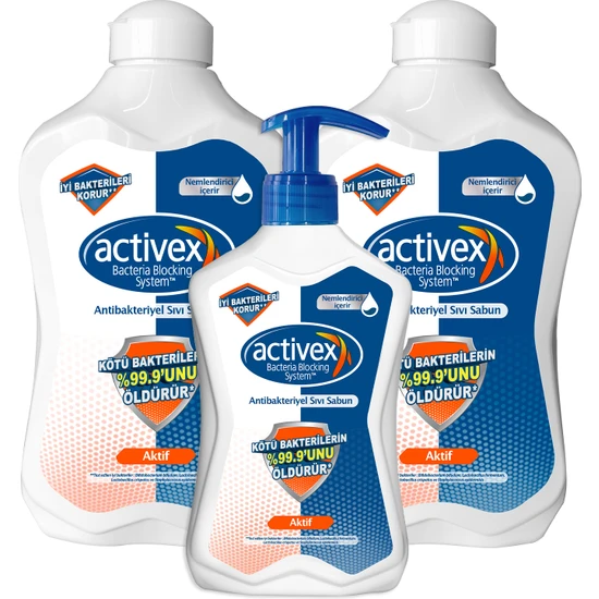 Activex Antiibakteriyel Sıvı Sabun Aktif 2x1.5 Lt + 500 ml