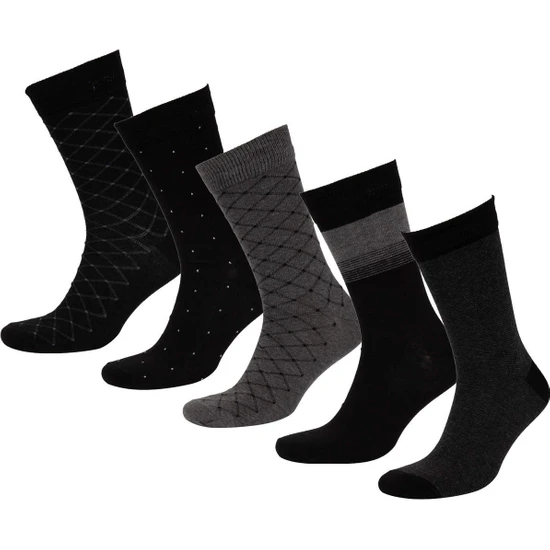 DeFacto Erkek Çizgili 5'li Pamuklu Uzun Çorap C0172AXNS