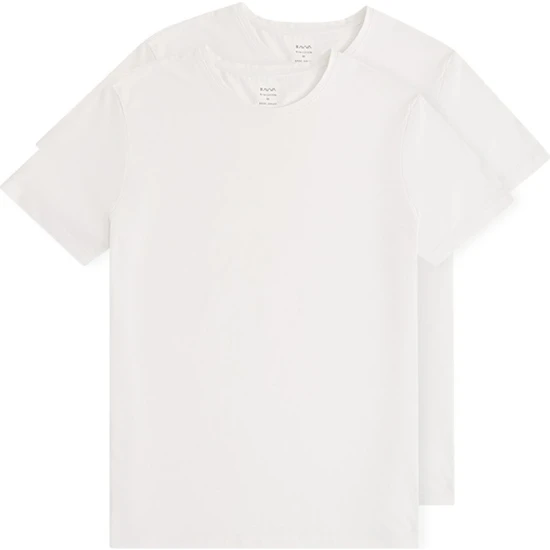 Avva Erkek Beyaz 2'li %100 Pamuk Bisiklet Yaka Regular Fit T-shirt E001012