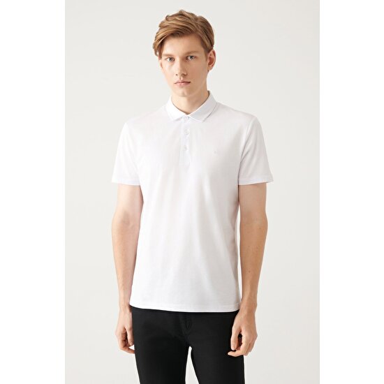 Avva Erkek Beyaz %100 Pamuk Regular Fit 3 Düğmeli Kıvrılmaz Polo Yaka T-shirt E001035