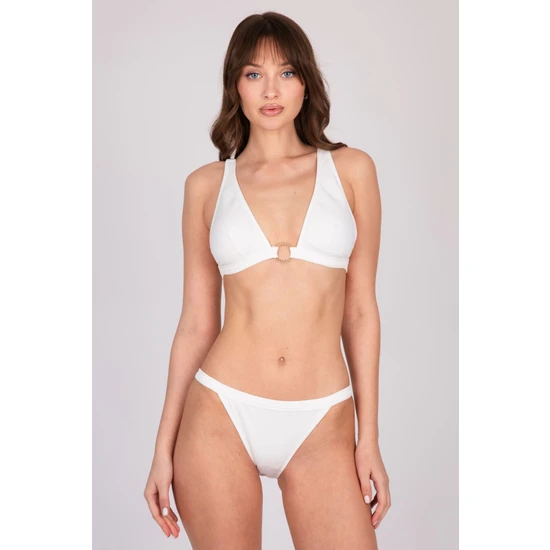 Burcumay Gold Halka Detaylı Beyaz Üçgen Bikini Takımı