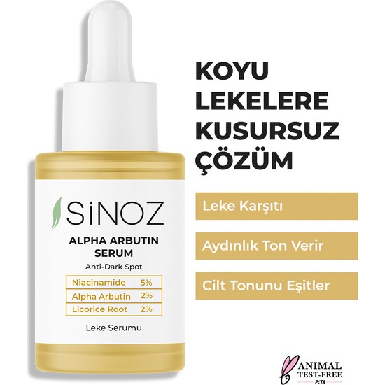 Sinoz Koyu Leke Karşıtı Arbutin Cilt Serumu (Niacinamide 5% + Alpha Arbutin 2%) 30 ML