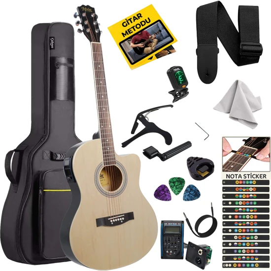 Midex XC-300NT-EQ Profesyonel Elektro Akustik Gitar 4/4 Yetişkin Üst Segment (Gigbag Çanta Tuner Capo Askı Jak Kablo Pena)