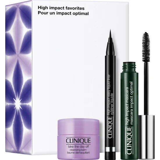 Clinique High Impact Göz Makyaj Favorileri Seti: Take The Day Off™ Makyaj ve Yüz Temizleme Balmı 15ML, Maskara 7ml, Eyeliner
